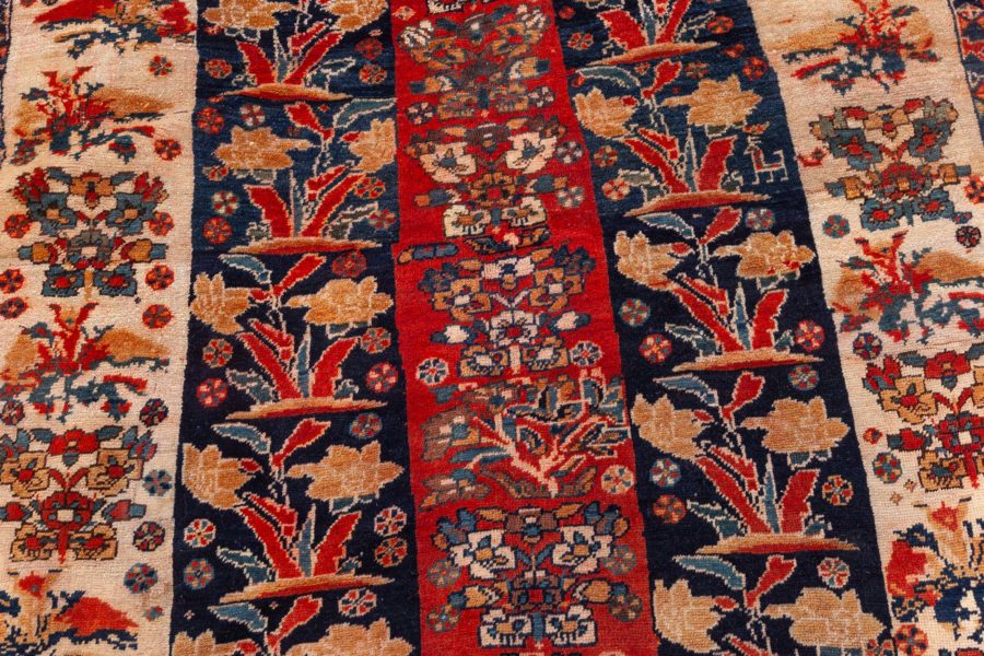 Antique Persian Shiraz Red, Ivory, Black Handmade Wool Carpet BB4177