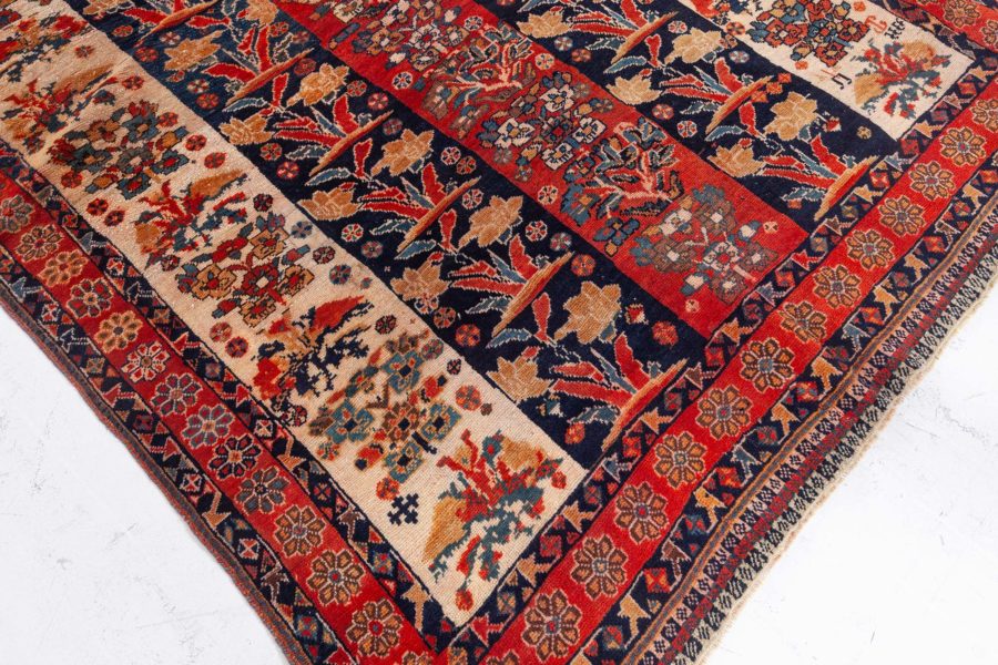 Antique Persian Shiraz Red, Ivory, Black Handmade Wool Carpet BB4177