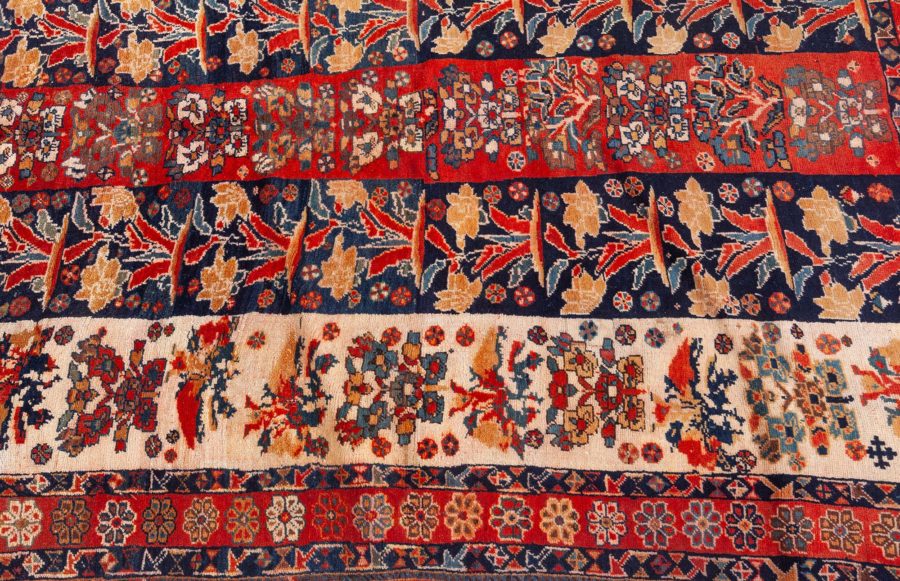 Antique Persian Shiraz Red, Ivory, Black Handmade Wool Carpet BB4177