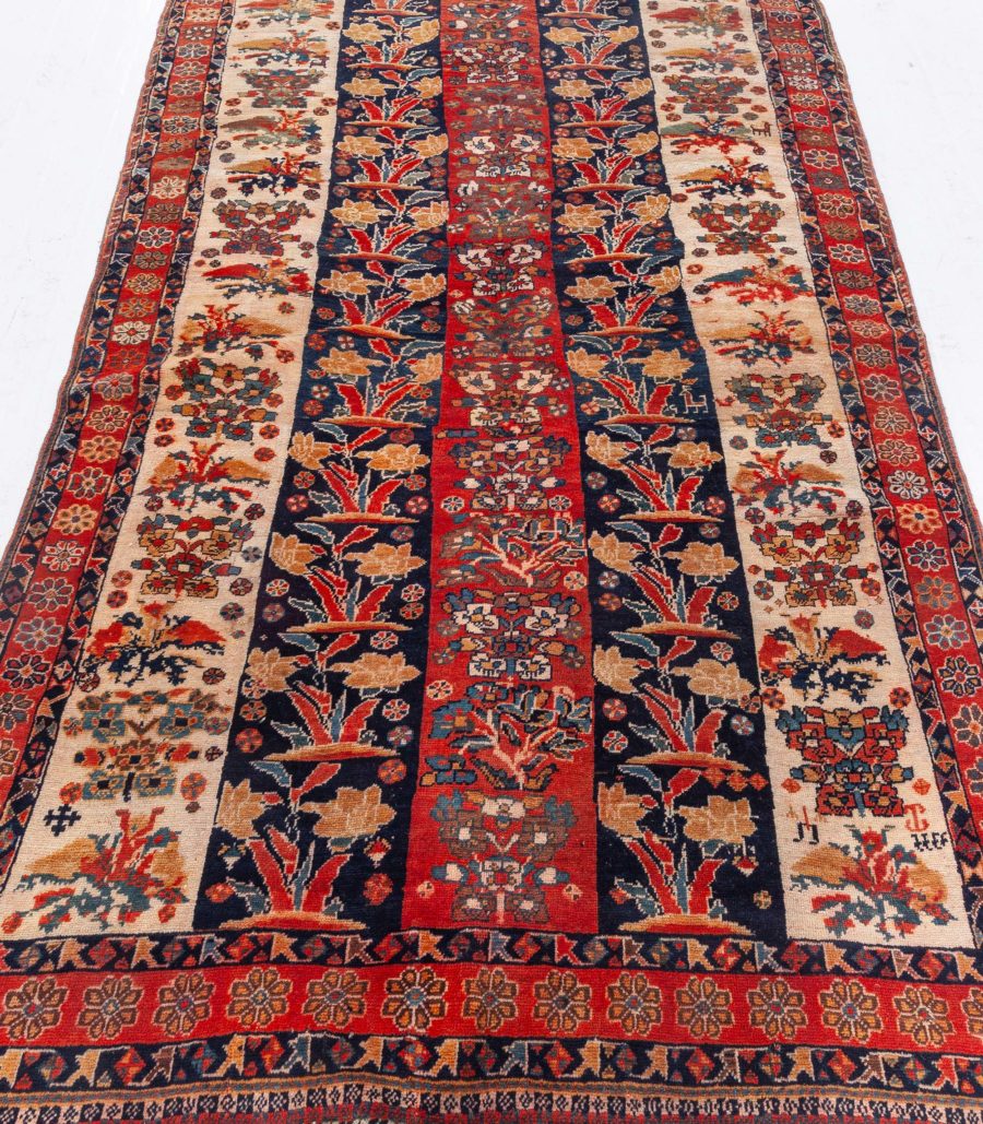 Antique Persian Shiraz Red, Ivory, Black Handmade Wool Carpet BB4177