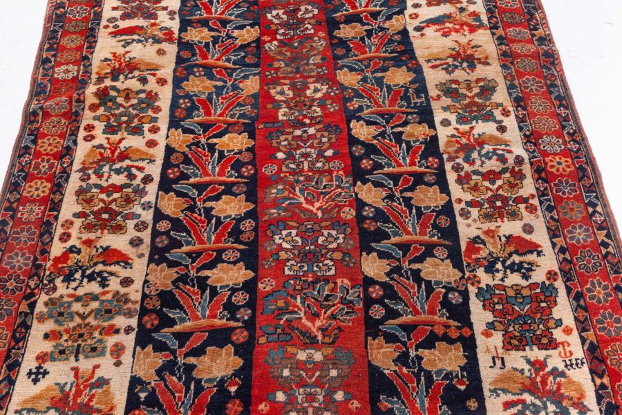 Antique Persian Shiraz Red, Ivory, Black Handmade Wool Carpet BB4177