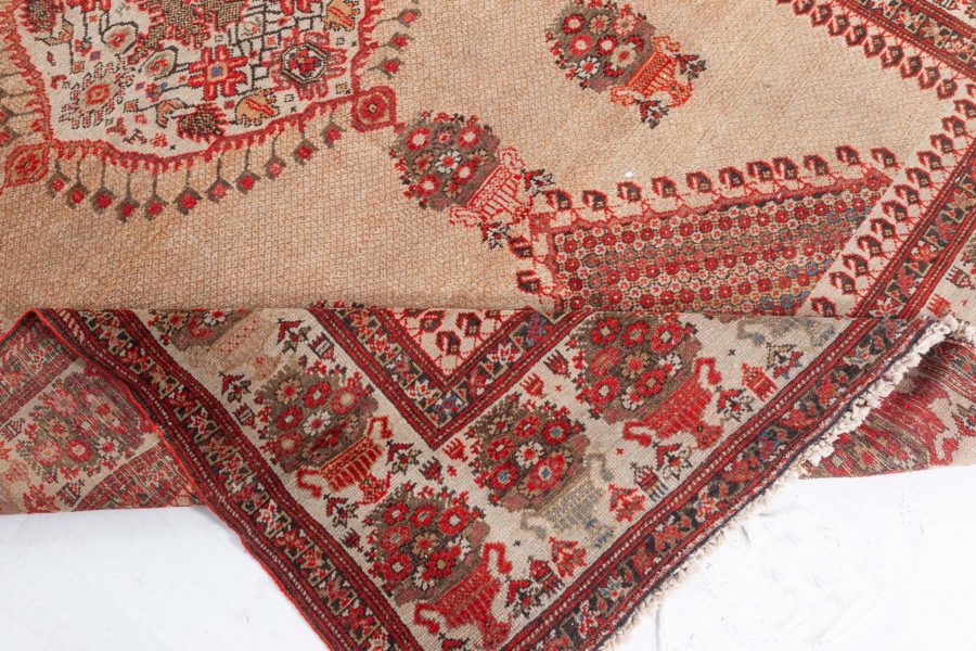 Authentic 19th Century Sarouk Handmade Wool Rug in Beige, Orange and Red BB4198