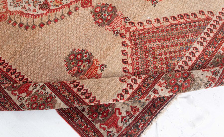 Authentic 19th Century Sarouk Handmade Wool Rug in Beige, Orange and Red BB4198