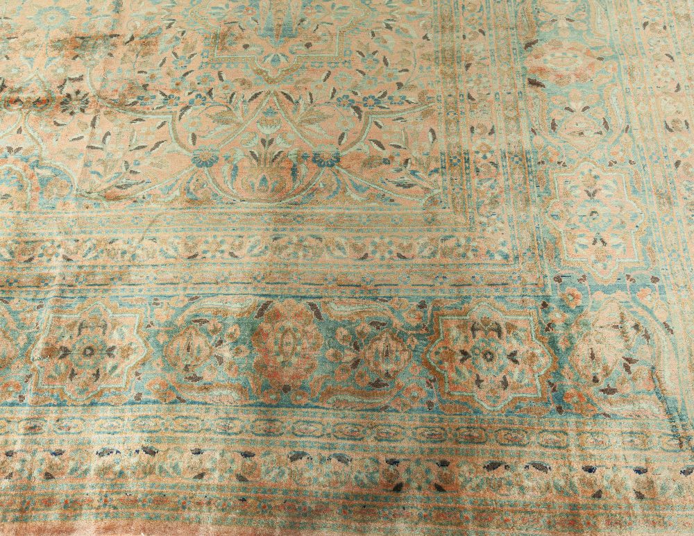 Authentic 19th Century Persian Kashan Handmade Wool Rug BB4206