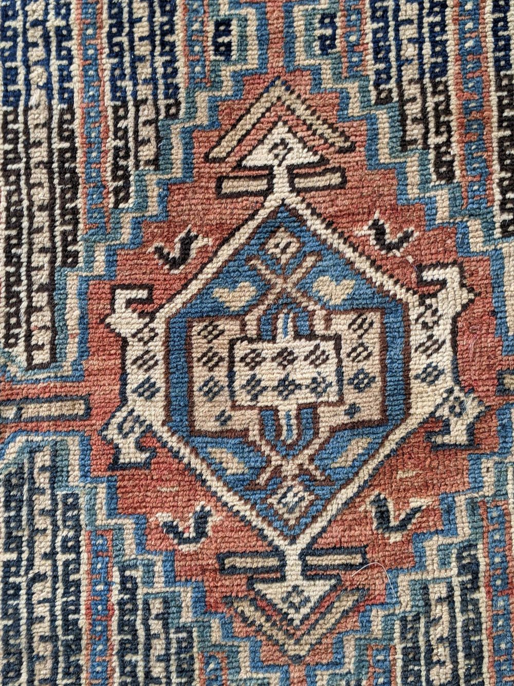 Antique Northwest Persian Blue, Red, Beige Hand Knotted Wool Rug BB4228