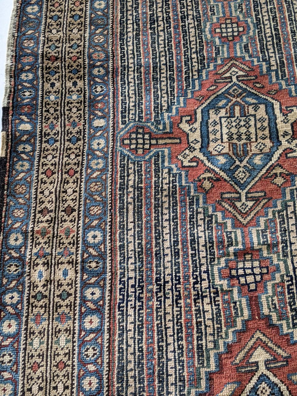 Antique Northwest Persian Blue, Red, Beige Hand Knotted Wool Rug BB4228