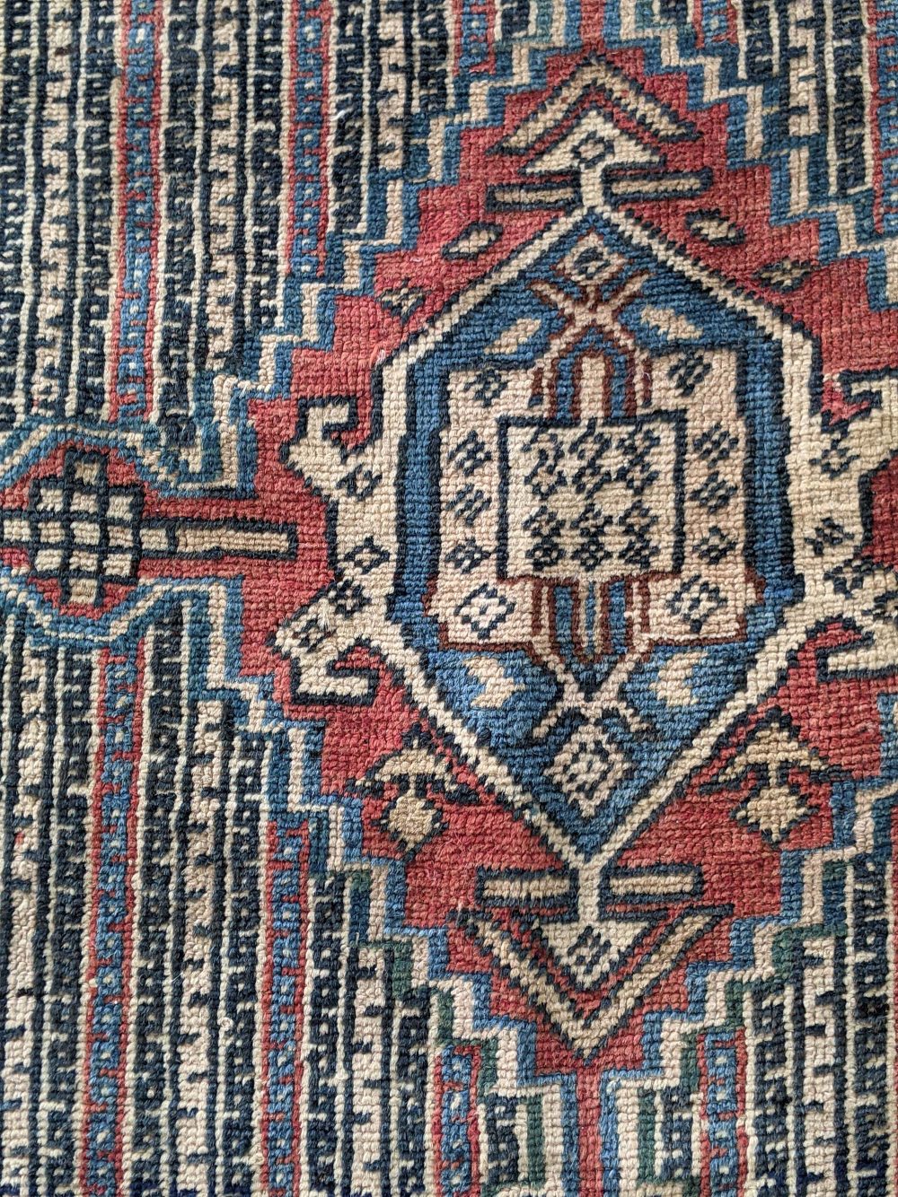 Antique Northwest Persian Blue, Red, Beige Hand Knotted Wool Rug BB4228