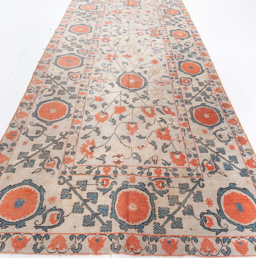 19th Century Samarkand Light Camel and Orange Handwoven Wool Rug BB4256