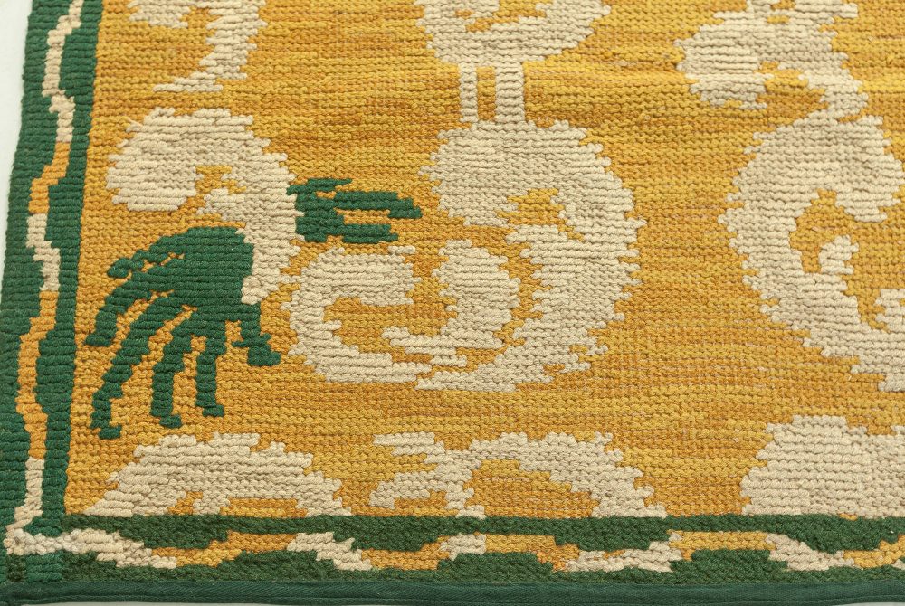 Vintage Spanish Orange, Green, Ivory Hand Knotted Wool Carpet BB4303