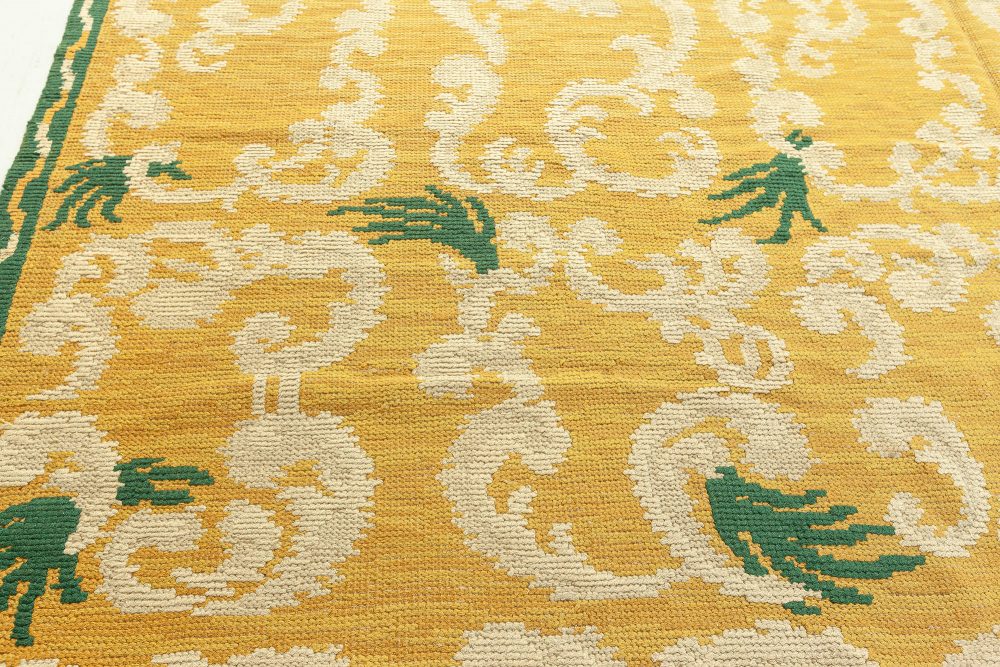 Vintage Spanish Orange, Green, Ivory Hand Knotted Wool Carpet BB4303