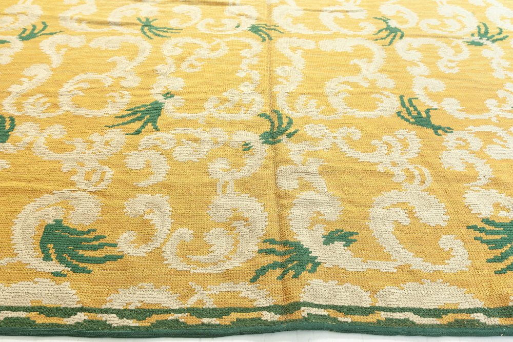Vintage Spanish Orange, Green, Ivory Hand Knotted Wool Carpet BB4303