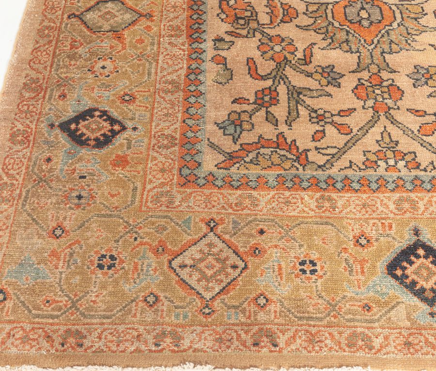 Antique Persian Sultanabad Botanic Orange Tan Hand Knotted Wool Rug BB4322