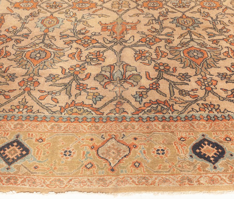 Antique Persian Sultanabad Botanic Orange Tan Hand Knotted Wool Rug BB4322