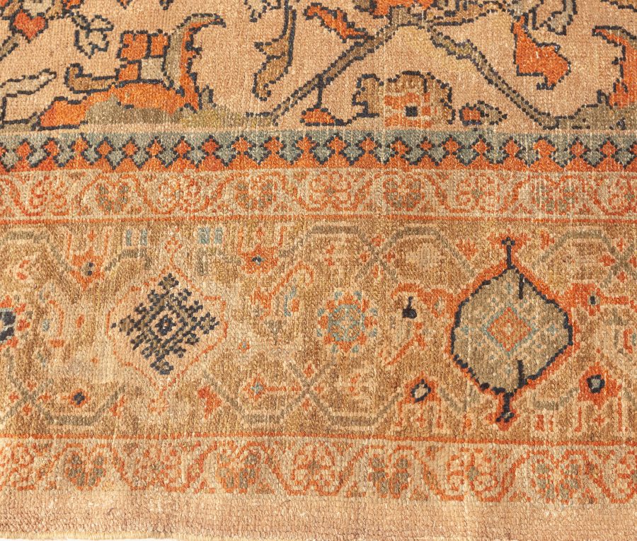 Antique Persian Sultanabad Botanic Orange Tan Hand Knotted Wool Rug BB4322