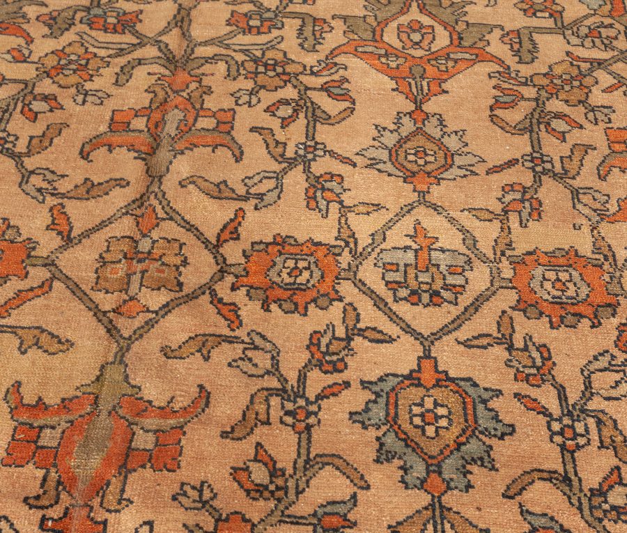 Antique Persian Sultanabad Botanic Orange Tan Hand Knotted Wool Rug BB4322