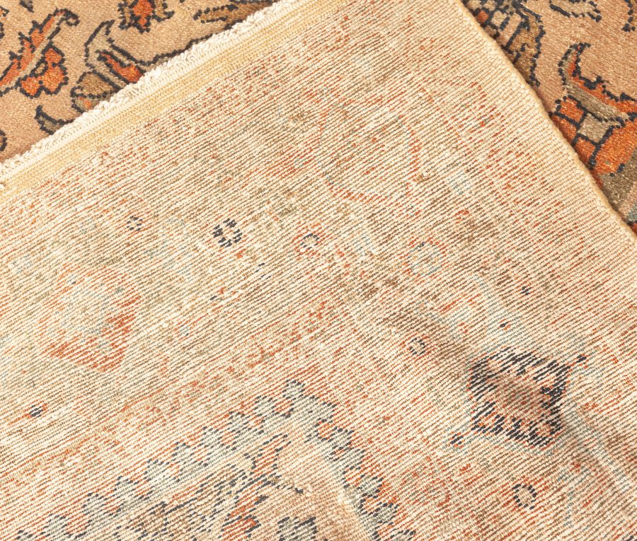 Antique Persian Sultanabad Botanic Orange Tan Hand Knotted Wool Rug BB4322