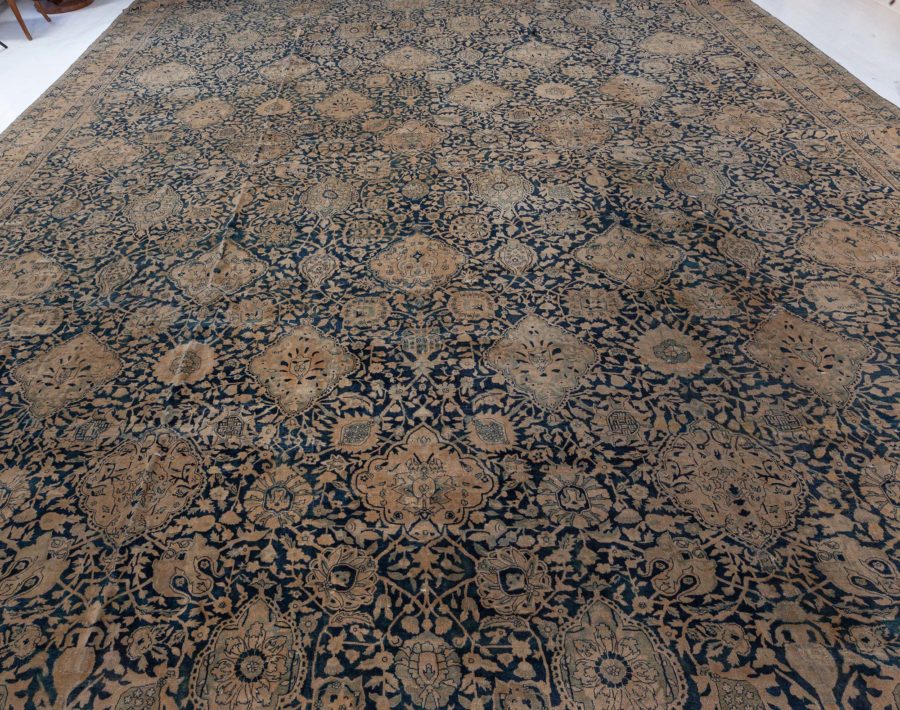 Oversized Antique Indian Botanic Handmade Wool Rug BB4323