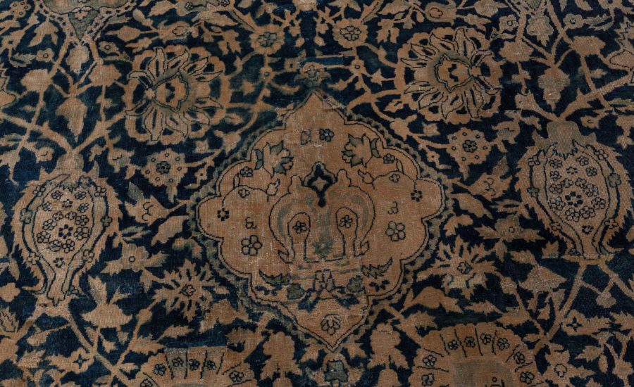 Oversized Antique Indian Botanic Handmade Wool Rug BB4323
