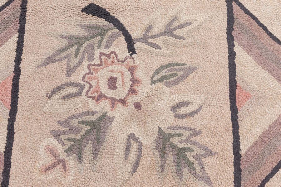 Mid-20th century Beige, Brown, Black Wool Handmade Hooked Rug BB4339