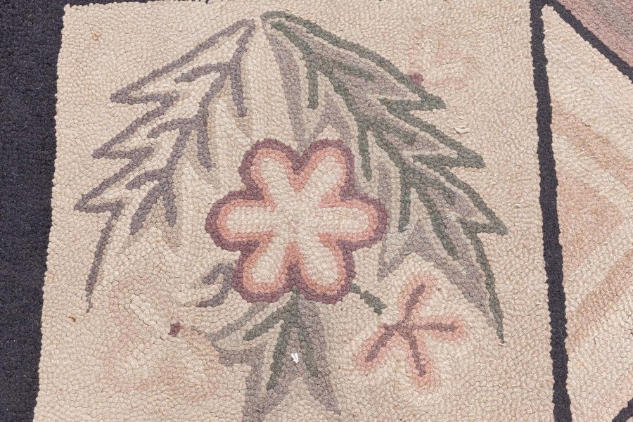 Mid-20th century Beige, Brown, Black Wool Handmade Hooked Rug BB4339