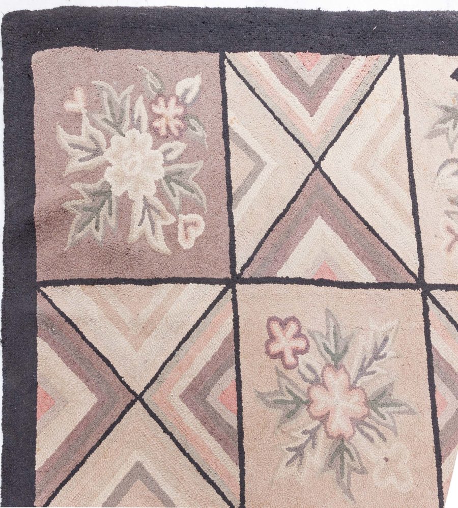 Mid-20th century Beige, Brown, Black Wool Handmade Hooked Rug BB4339