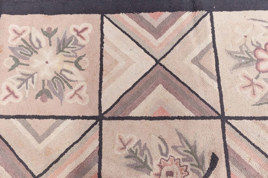 Mid-20th century Beige, Brown, Black Wool Handmade Hooked Rug BB4339
