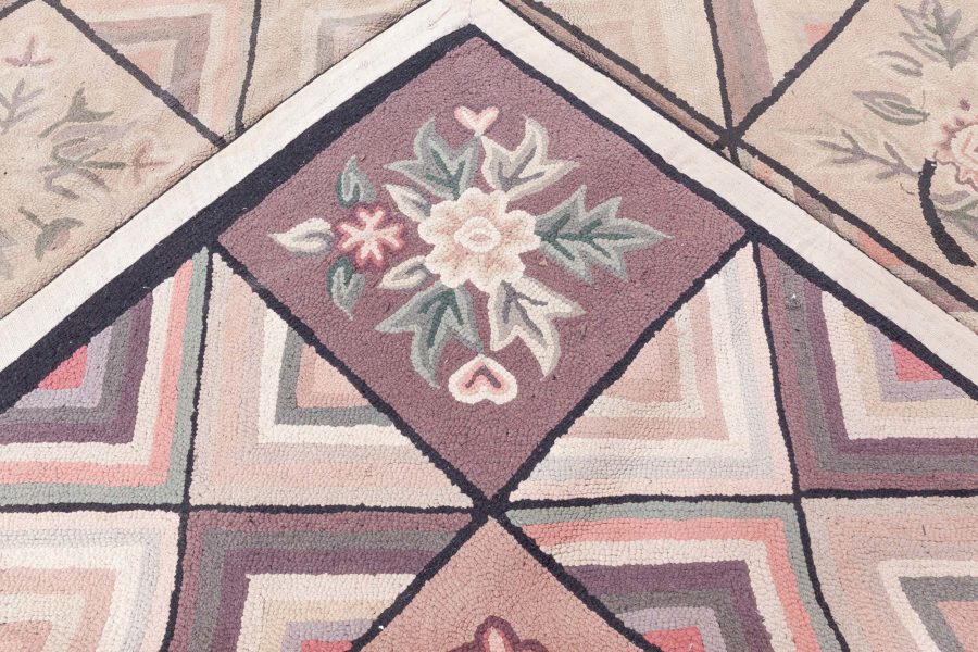 Mid-20th century Beige, Brown, Black Wool Handmade Hooked Rug BB4339