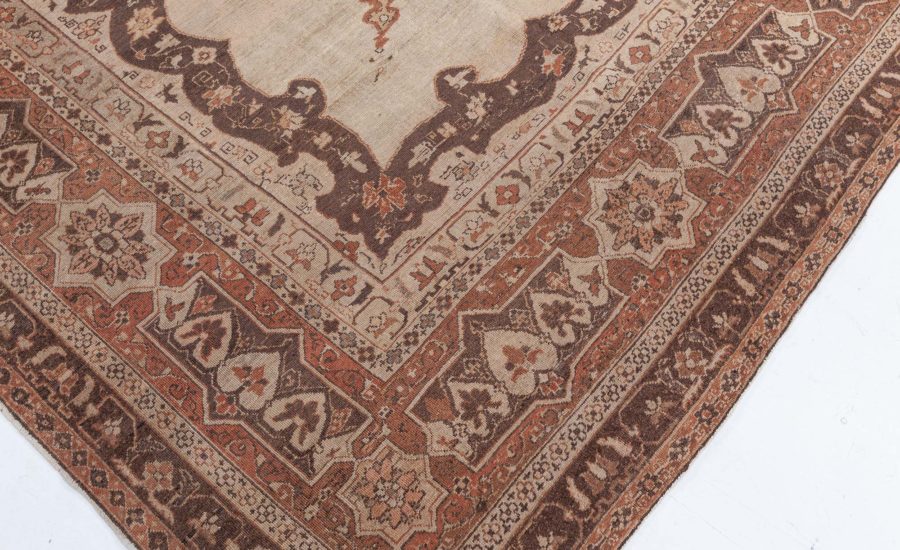 Antique Indian Amritsar Handwoven Wool Camel and Brown Rug BB4344