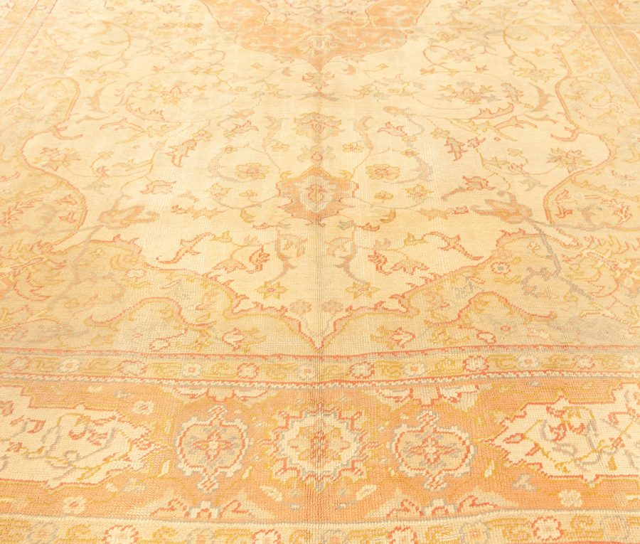 Antique Turkish Oushak Beige and Salmon Handmade Wool Rug BB4359