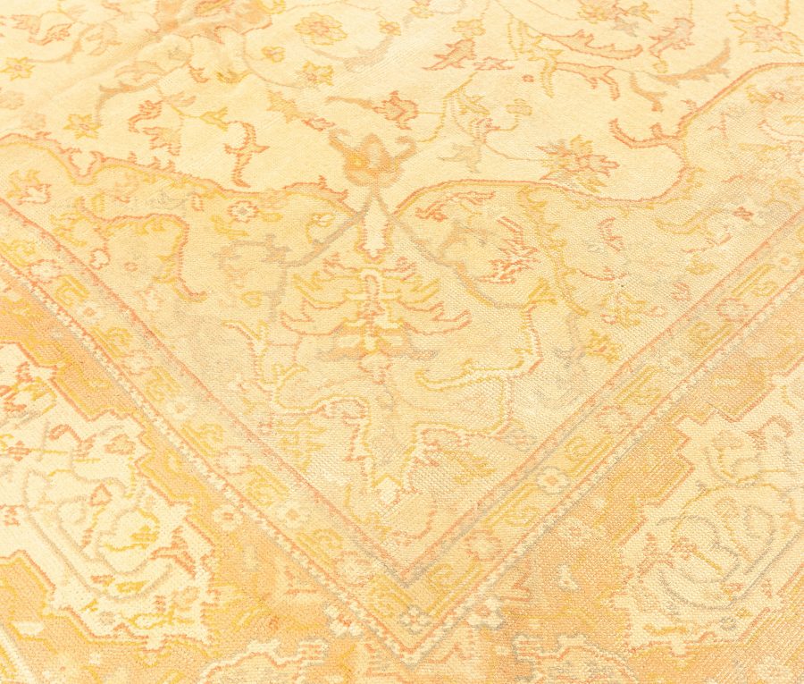 Antique Turkish Oushak Beige and Salmon Handmade Wool Rug BB4359