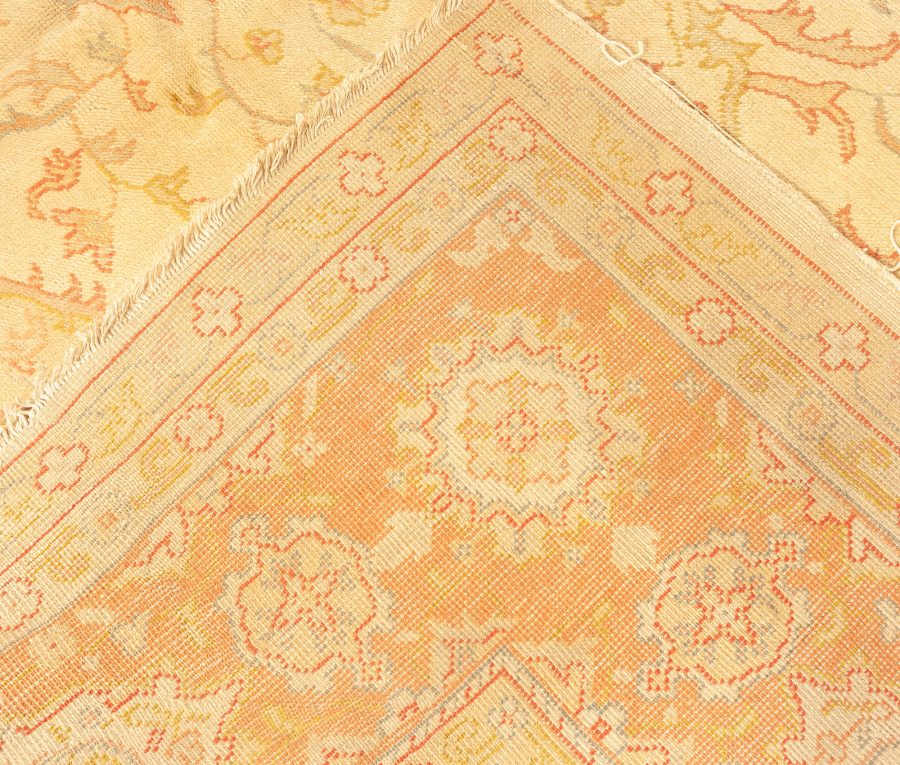 Antique Turkish Oushak Beige and Salmon Handmade Wool Rug BB4359