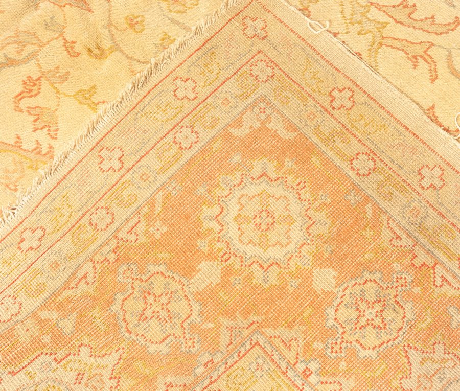 Antique Turkish Oushak Beige and Salmon Handmade Wool Rug BB4359