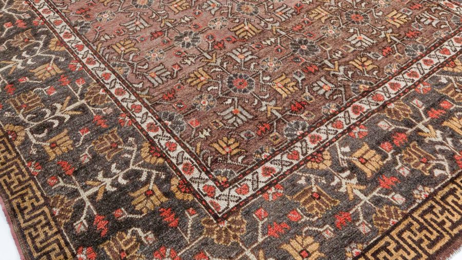 Fine Vintage Samarkand (Khotan) Brown, Green Handmade Wool Rug BB4392