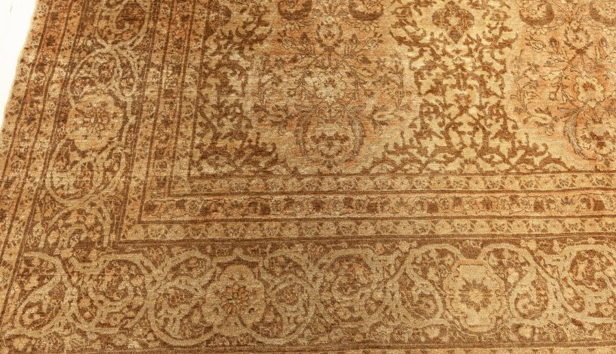 Vintage Persian Tabriz Brown Handmade Wool Rug BB4446