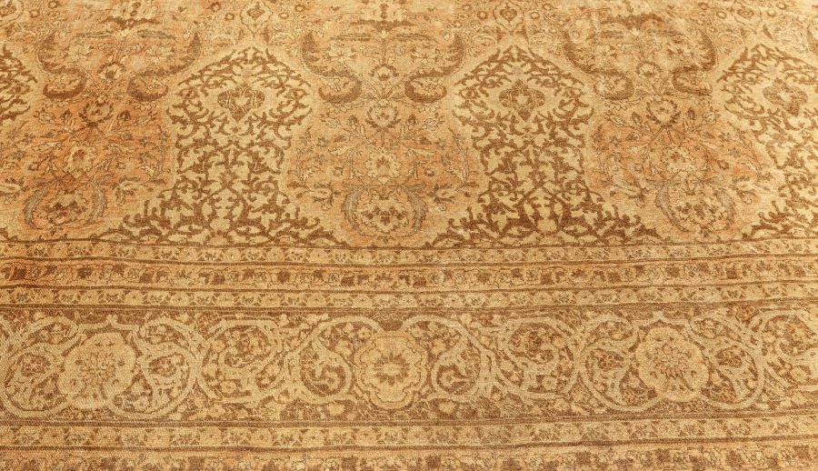 Vintage Persian Tabriz Brown Handmade Wool Rug BB4446