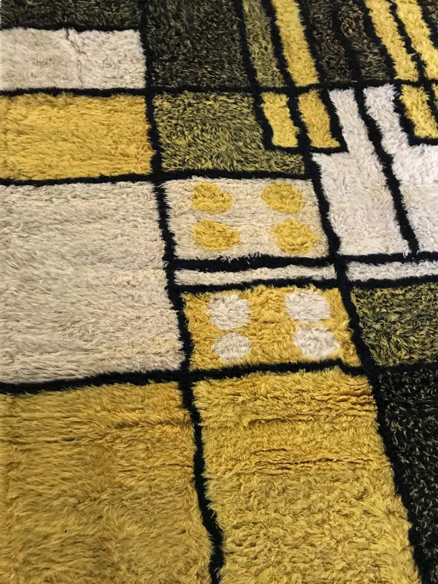 Mid-century Modernist Rug in Yellow, Black, and Ivory BB4475