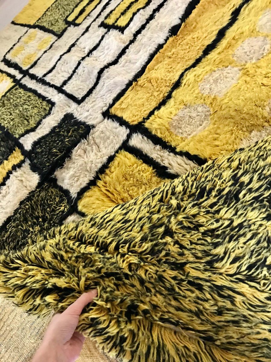Mid-century Modernist Rug in Yellow, Black, and Ivory BB4475
