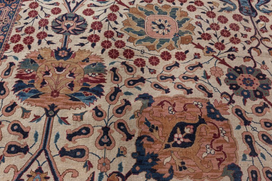 Fine Antique Indian Amritsar Botanic Handmade Wool Rug BB4513