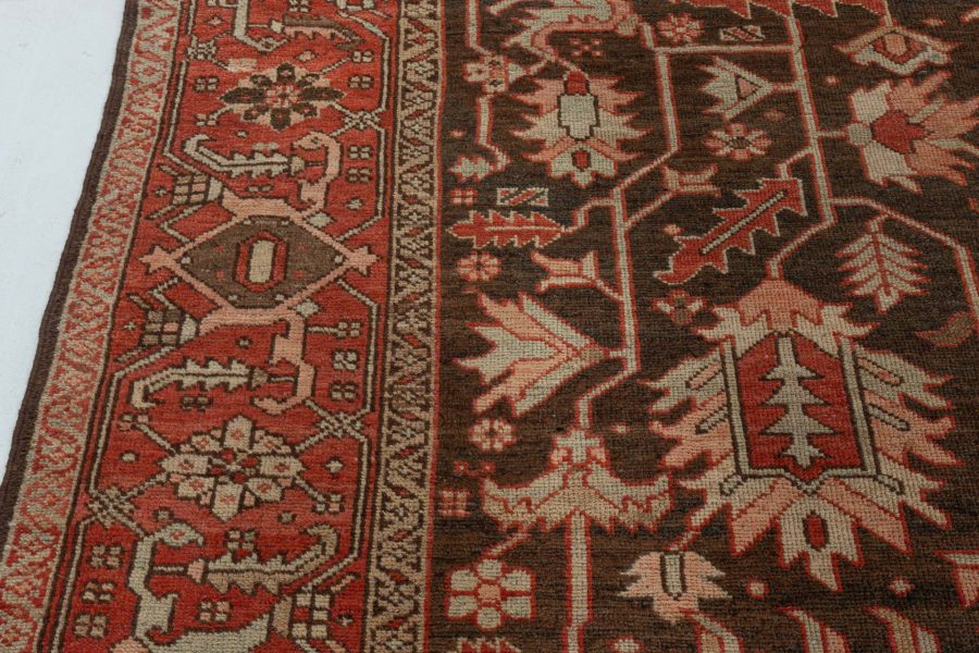 Early 20th Century Persian Heriz Brown Handmade Wool Rug BB4542