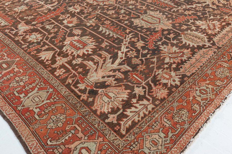 Early 20th Century Persian Heriz Brown Handmade Wool Rug BB4542