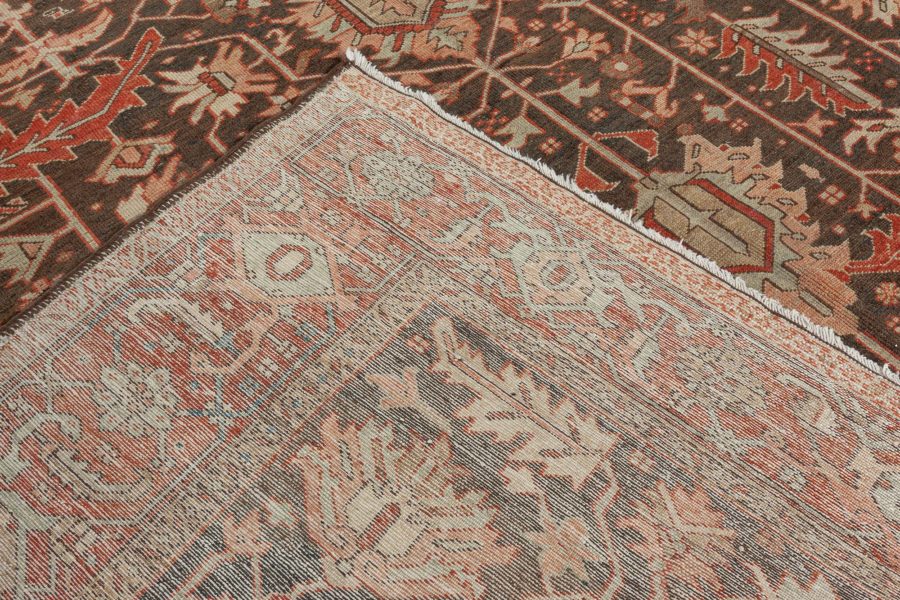 Early 20th Century Persian Heriz Brown Handmade Wool Rug BB4542