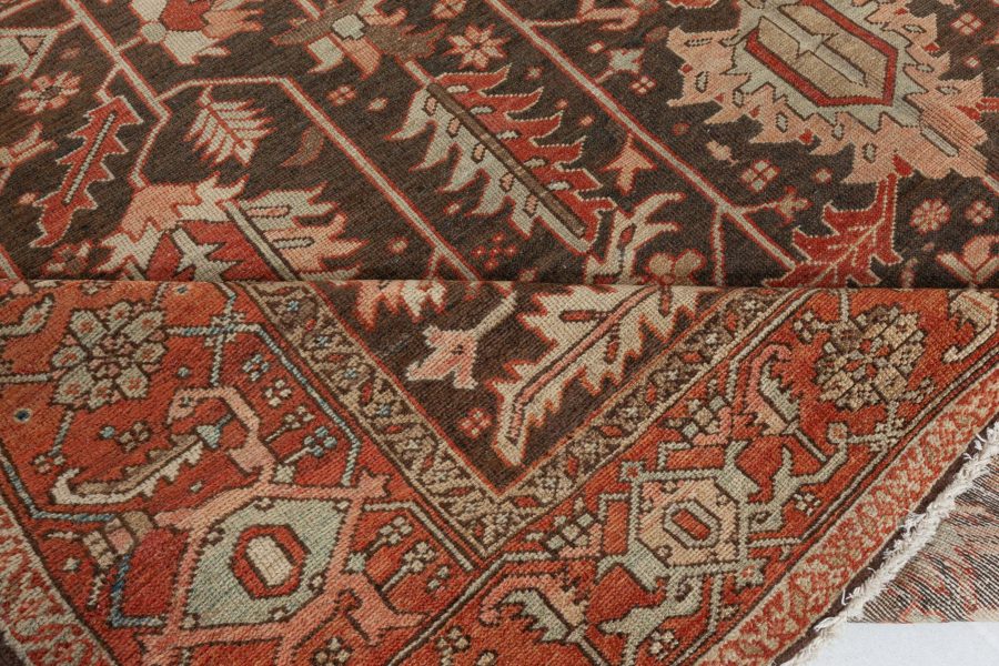 Early 20th Century Persian Heriz Brown Handmade Wool Rug BB4542