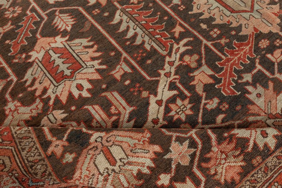 Early 20th Century Persian Heriz Brown Handmade Wool Rug BB4542