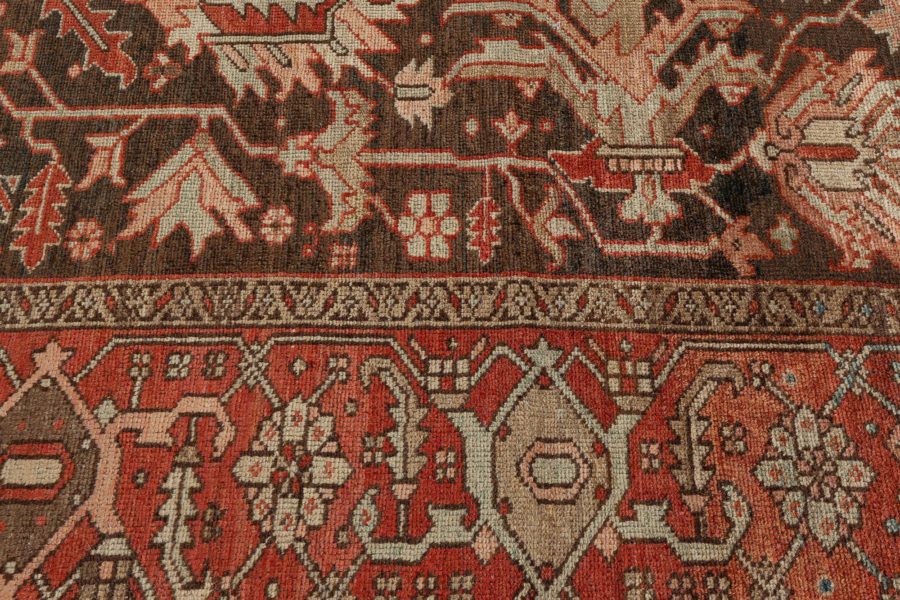 Early 20th Century Persian Heriz Brown Handmade Wool Rug BB4542