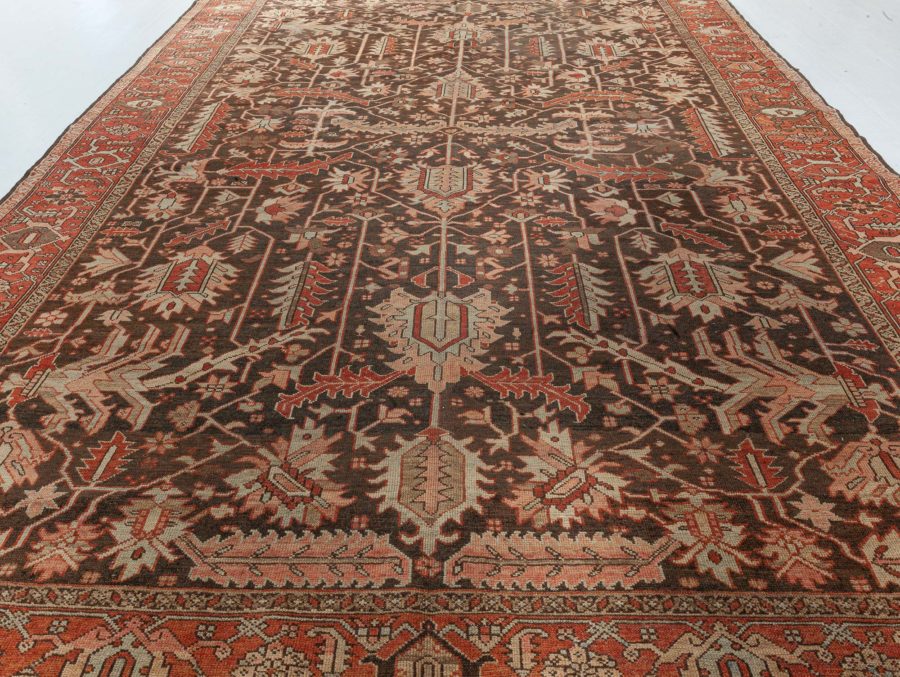 Early 20th Century Persian Heriz Brown Handmade Wool Rug BB4542