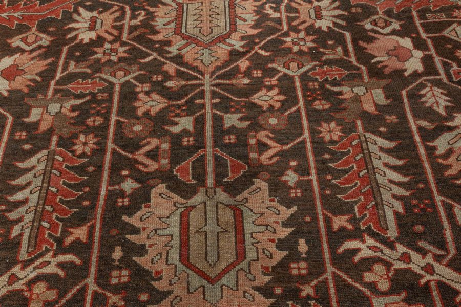 Early 20th Century Persian Heriz Brown Handmade Wool Rug BB4542