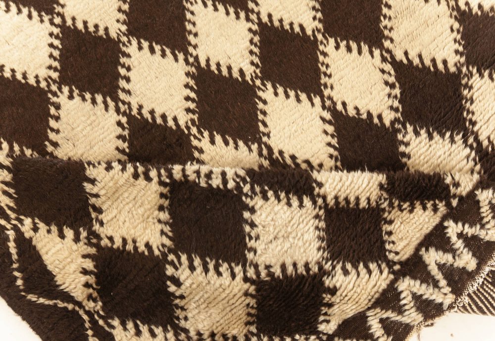 Mid-20th Century Moroccan Diamond Design Brown, Beige Handmade Wool Rug BB4556