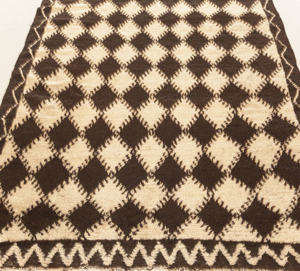 Mid-20th Century Moroccan Diamond Design Brown, Beige Handmade Wool Rug BB4556