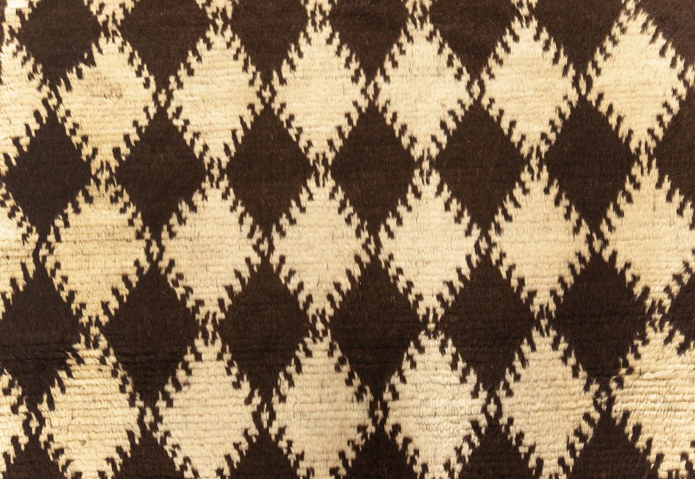 Mid-20th Century Moroccan Diamond Design Brown, Beige Handmade Wool Rug BB4556