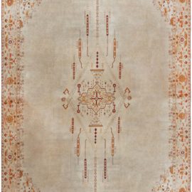 Antique Amritsar Indian Medallion Geometric Soft Beige Hand-Knotted Wool Rug – Circa 1880 BB4685